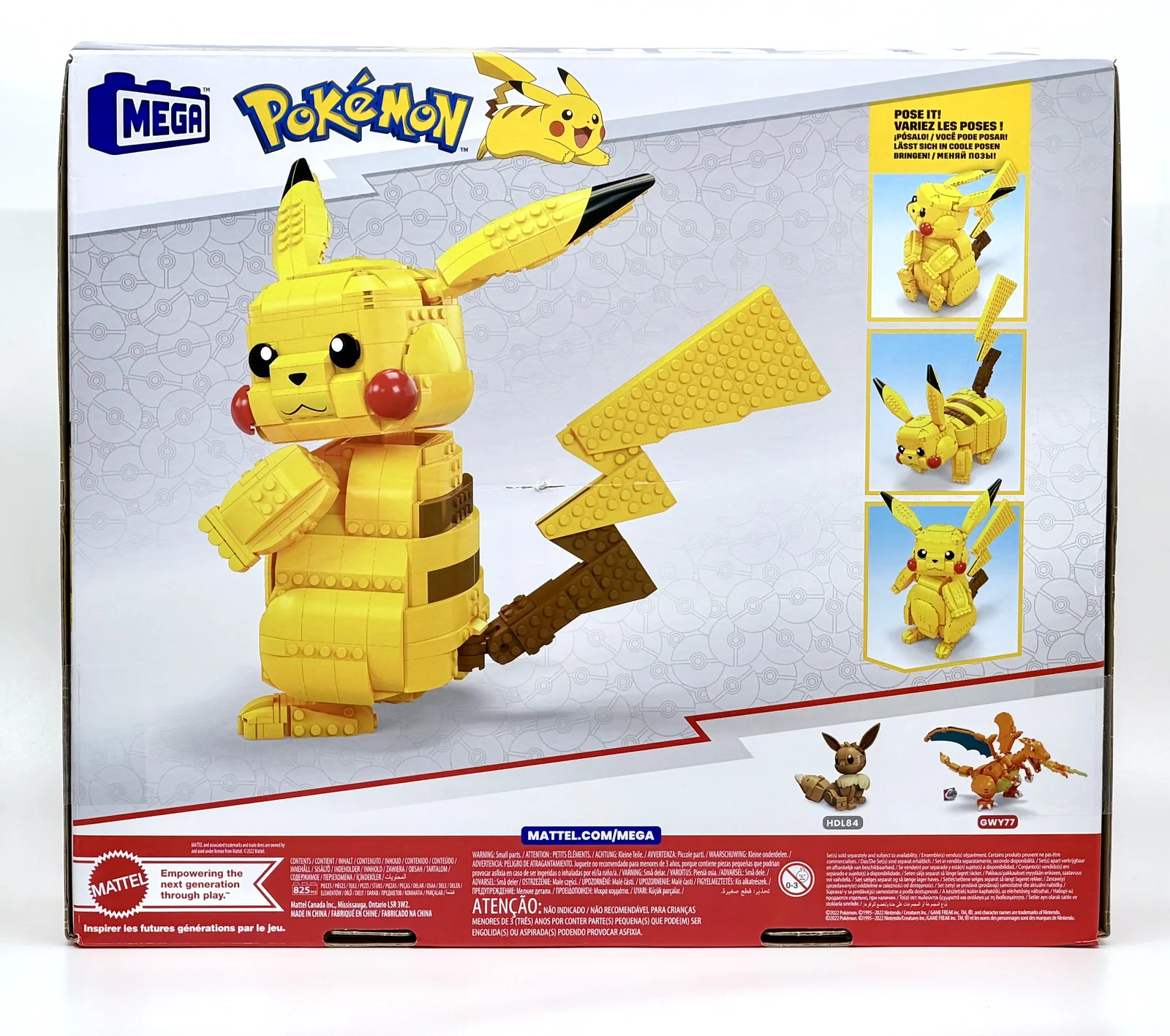 Back panel of the MEGA Pokémon Jumbo Pikachu packaging, showing the poseable figure from another angle