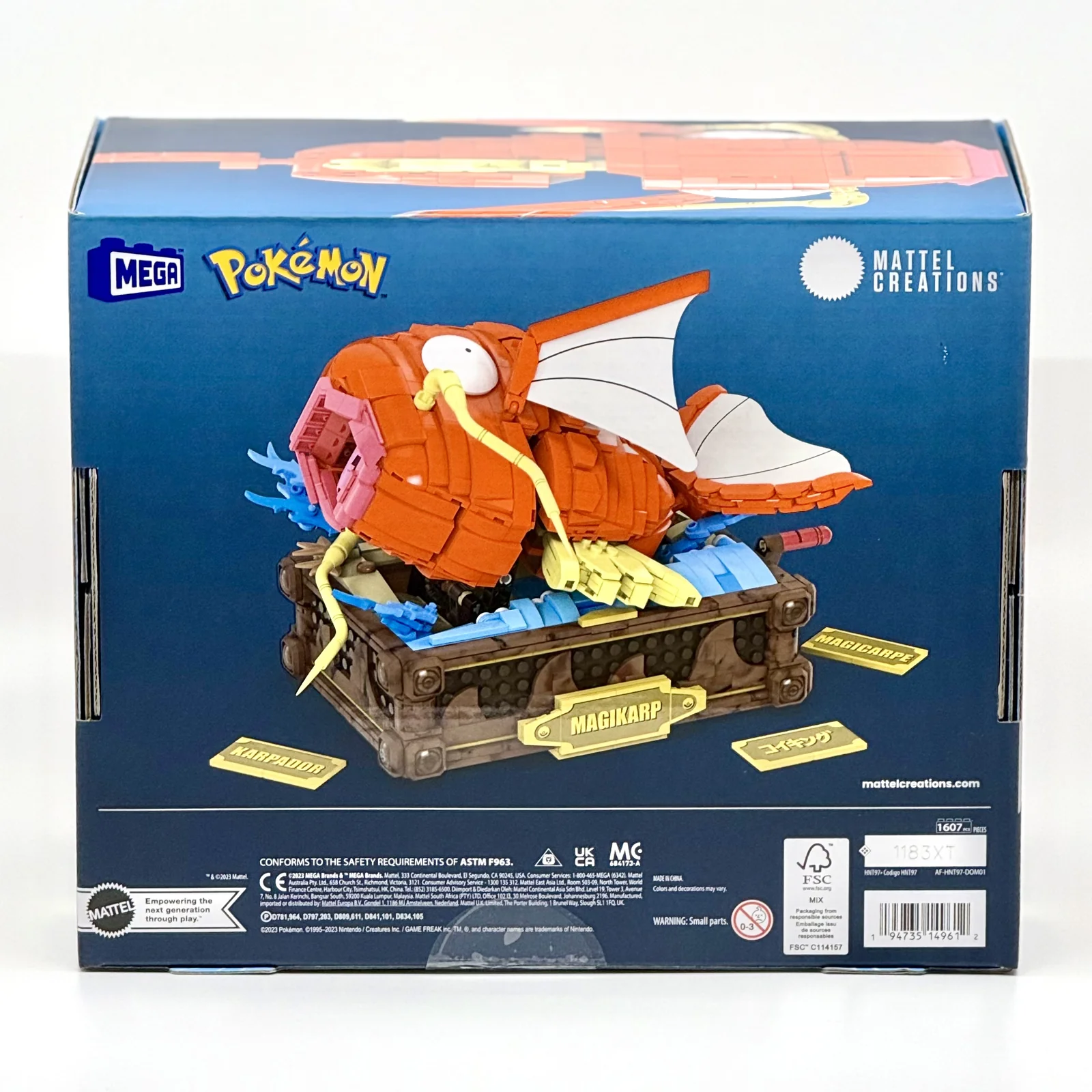 Back panel of the MEGA Pokémon Motion Magikarp packaging